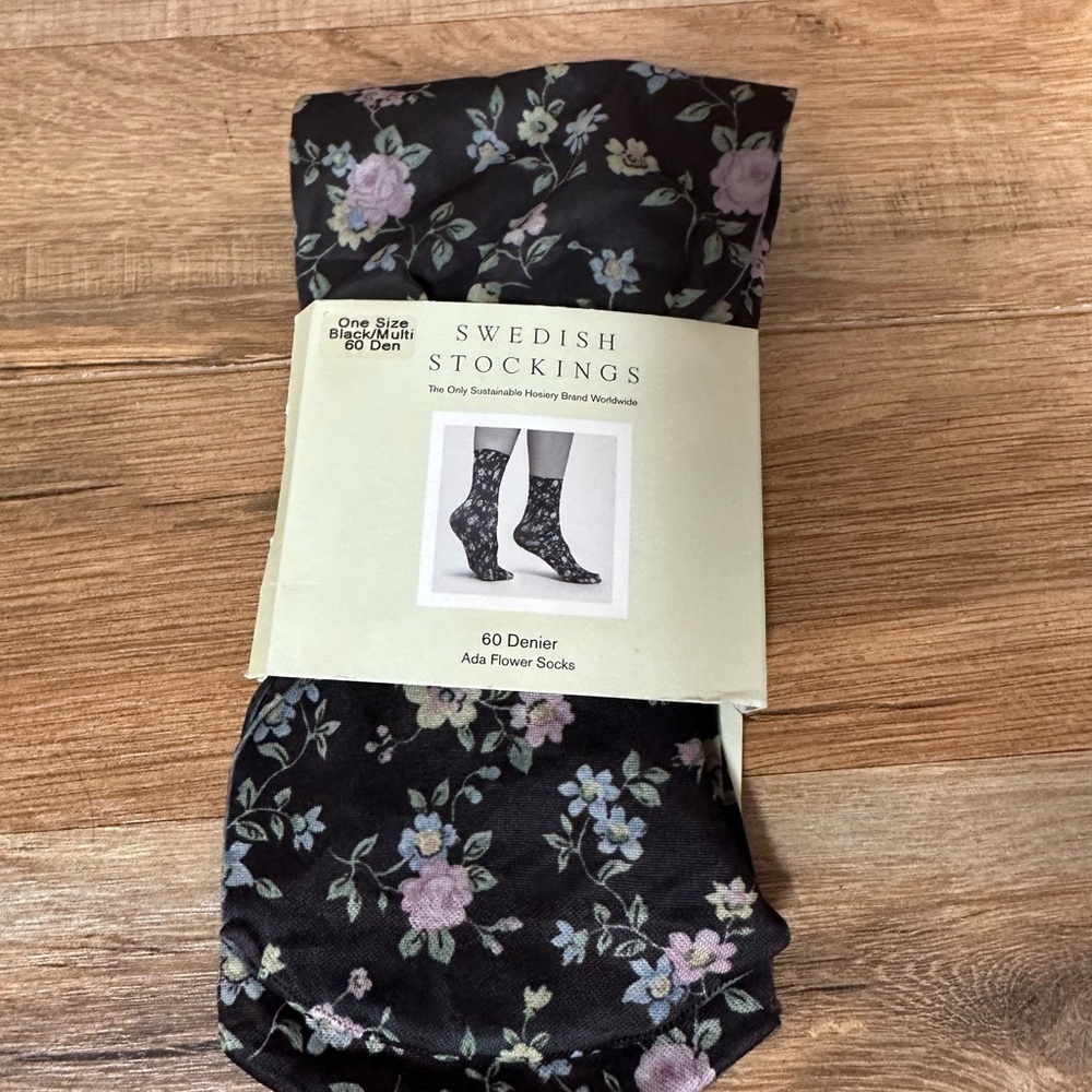 Swedish Stockings Ada Floral Socks Black One Pair Women’s — image 3 of 5